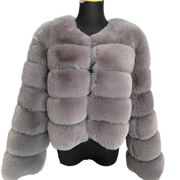 Dámska bunda z umelej kožešiny V152 sivá XS