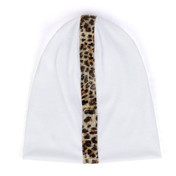 Dámská čepice ve stylu beanie s pruhem z korálků v leopardím vzoru Volný splývavý střih Bavlna s polyesterem Obvod hlavy 54 až 59 cm bílá