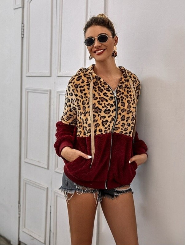 Dámska chlpatá mikina P1574 vínová L