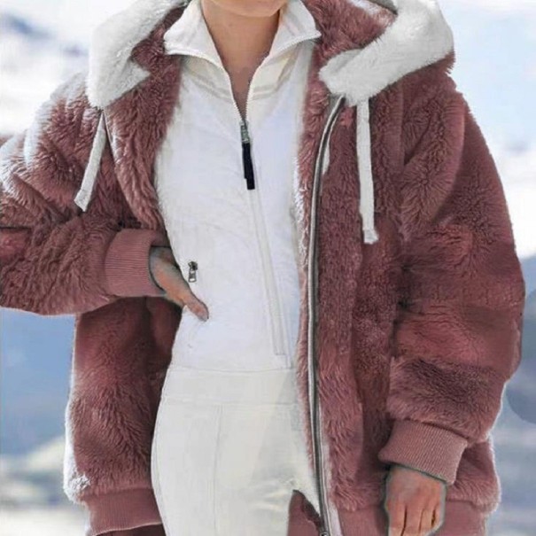 Dámská chlupatá bunda P1345 červená 3XL