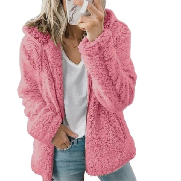 Dámská chlupatá mikina P1484 růžová L