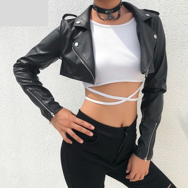 Dámska crop top bunda z umelej kože M