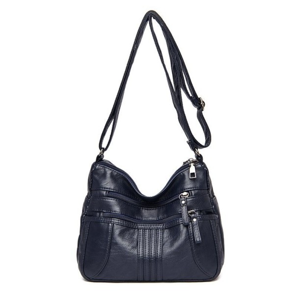 Dámská crossbody kabelka přes rameno z PU kůže Dvě přední kapsy na zip Nastavitelný popruh Rozměr 26 x 20 x 11 cm Na každý den tmavě modrá