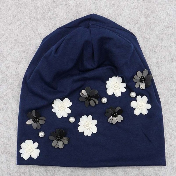 Damska czapka Flower ciemnoniebieski