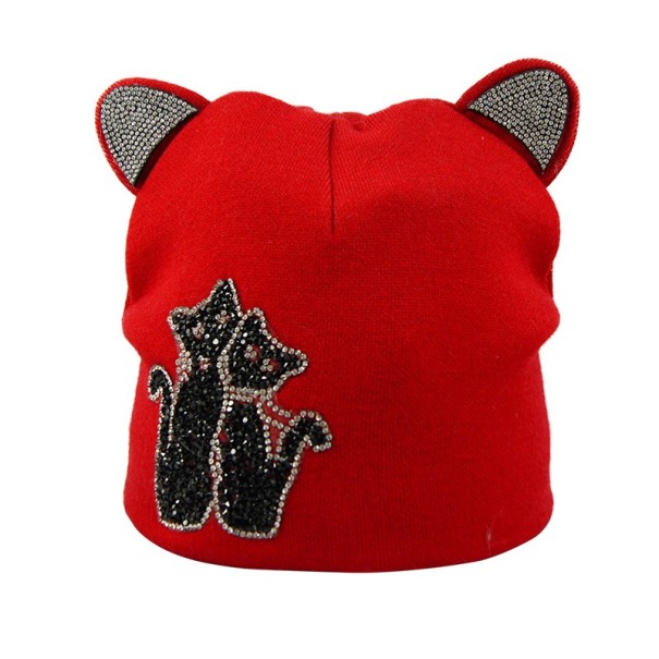 Damska czapka z uszami kota czerwony