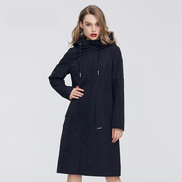 Dámska dlhá bunda s kapucňou čierna M