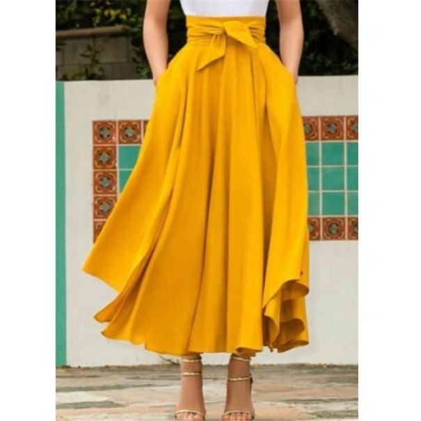 Dámska dlhá sukňa s mašľou žltá XL