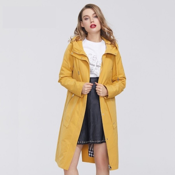 Dámská dlouhá bunda s kapucí žlutá L