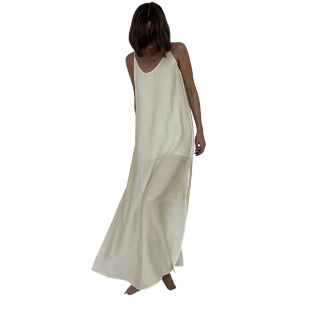 Dámská dlouhá noční košile s výstřihem do V Elegantní volná košilka se spodničkou a rozparkem Polyester Nylon Rayon Různé barvy khaki M