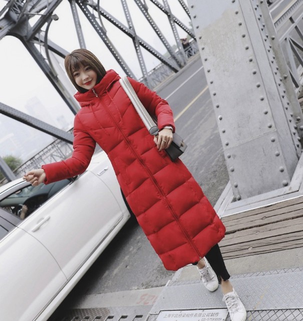 Dámská dlouhá péřová bunda J779 červená 3XL
