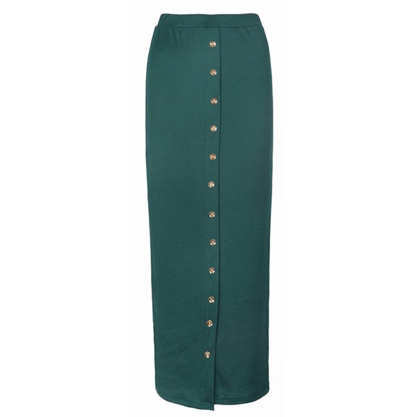 Dámská dlouhá sukně s knoflíky tmavě zelená XS