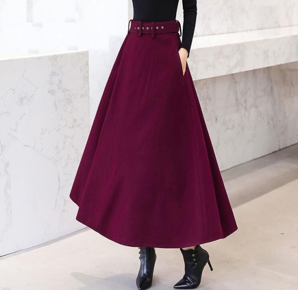 Dámská dlouhá sukně s vysokým pasem A1583 vínová XL