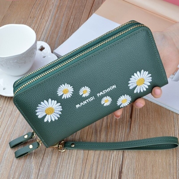 Dámska dvojitá peňaženka s kvetinami tmavo zelená