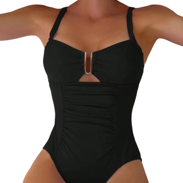 Damska enstyckade baddräkter Tunn axelband V-ringning Enfärgad Nylon Elegant sommar strandbaddräkter för pool och semester svart XL