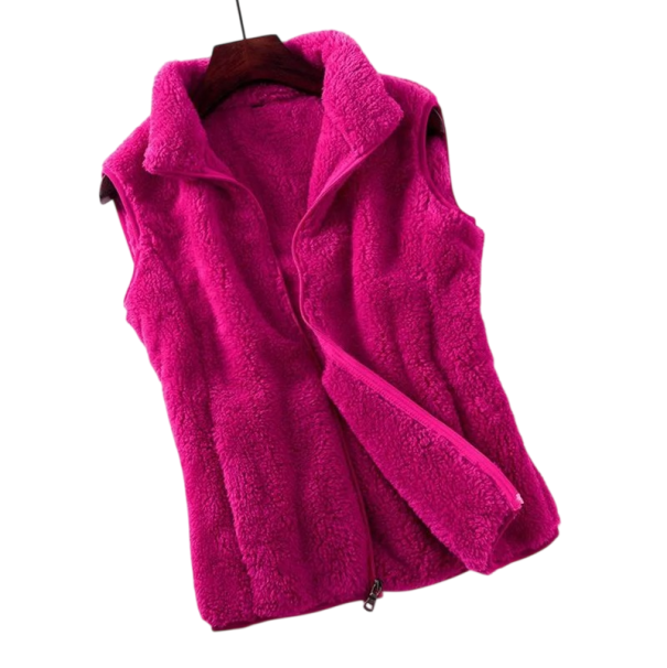 Dámská fleecová vesta se stojáčkem a zipem bez rukávů polyester bavlna červená hřejivý materiál pro každodenní nošení růžová XL
