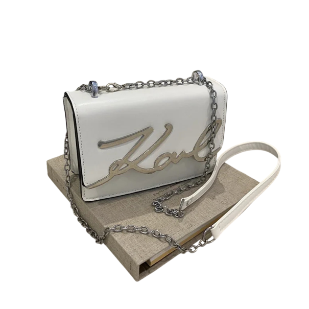 Dámska kabelka 19 x 6,5 x 43,5 cm Řetízkový kovový popruh Umelá koža Elegantná podlhovastá taška cez rameno biela