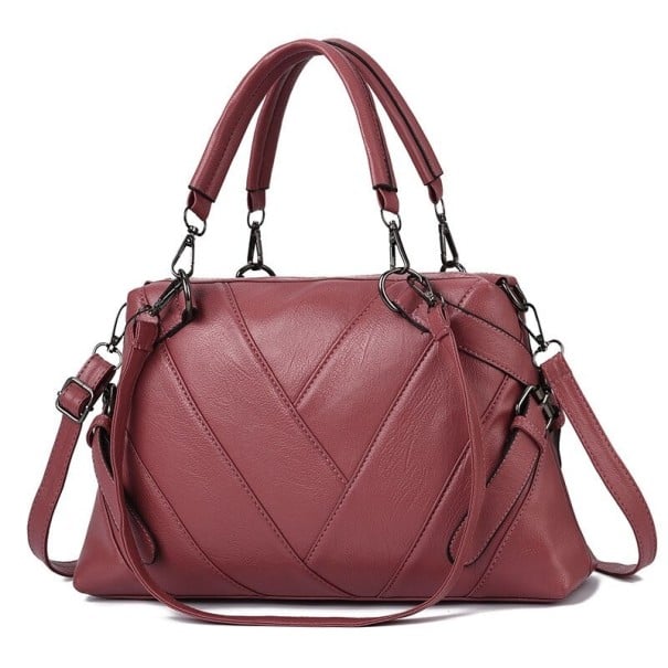 Dámska kabelka do ruky aj cez rameno Prešívaný vzor do tvaru V Dve ucha a odnímateľný popruh Umelá koža 37 x 22 x 10 cm staroružová