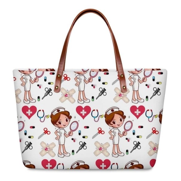 Dámska kabelka do ruky z neoprenu a bavlny s potlačou zdravotných sestier a zdravotníckych motívov Dve hnedé uši Rozmery 39 x 29 x 11,5 cm 7