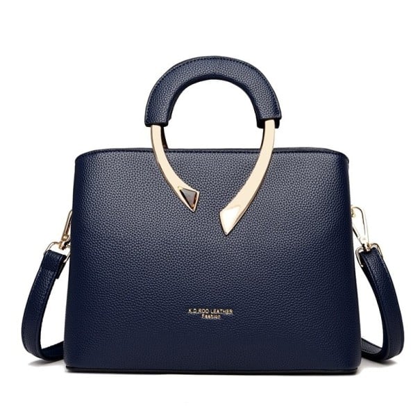 Dámská kabelka do ruky z PU kůže Elegantní taška s půlkruhovým uchem a zlatým kovovým zdobením Popruh přes rameno 27 x 21 x 13 cm tmavě modrá
