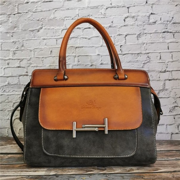 Dámska kabelka do ruky z umelej kože Elegantná taška s dvoma uchami a popruhom cez rameno Predná kapsa s kovovou sponou 38 x 28 x 12 cm čierna