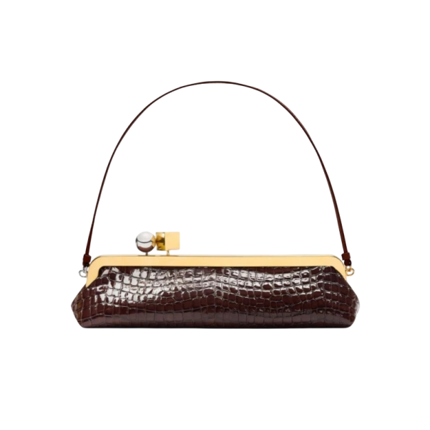 Dámská kabelka psaníčko 35 x 8,5 x 12 cm Odnímatelný popruh Umělá kůže Elegantní podlouhlá taška pro společenské i denní nošení hnědá