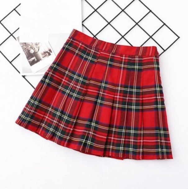 Dámska kockovaná mini sukňa A1580 červená M