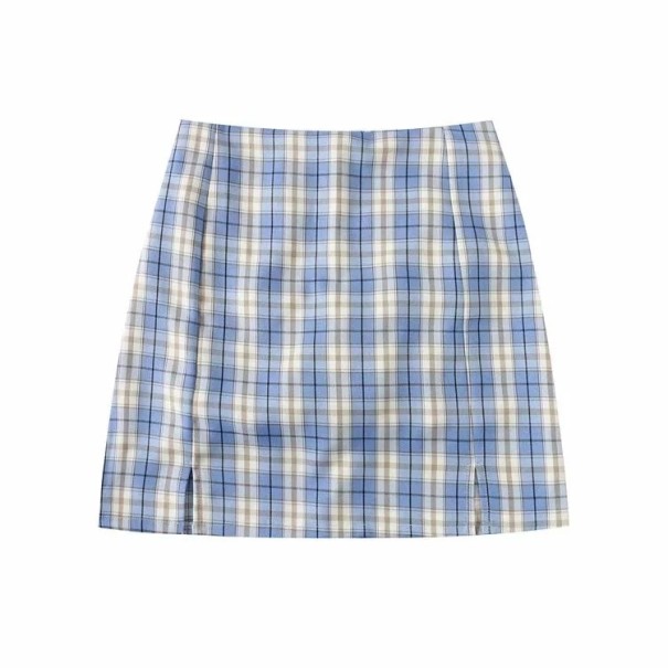 Dámska kockovaná mini sukňa modrá XS