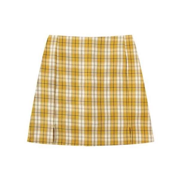 Dámska kockovaná mini sukňa žltá S