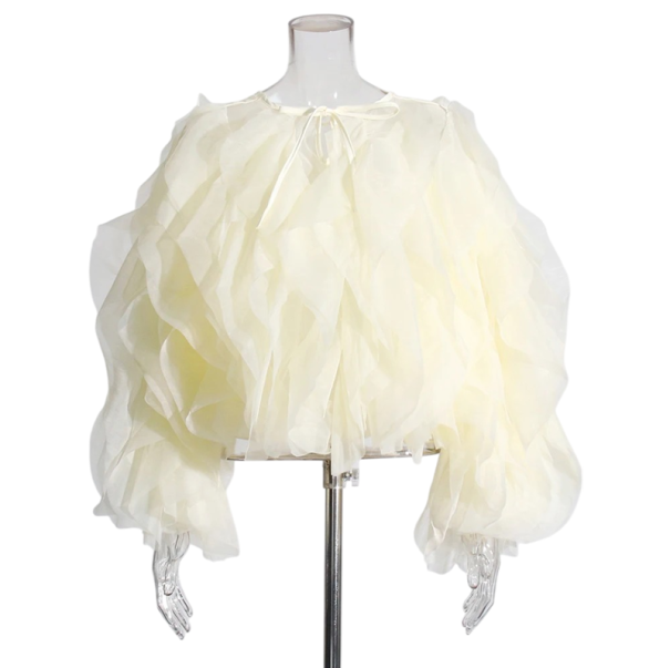 Dámska košeľa dlhý rukáv Elegantná blúzka s volánkami Zaviazovanie za krkom na mašličku Bavlna Polyester Štýlový módny top pre každodenné nosenie žltá L