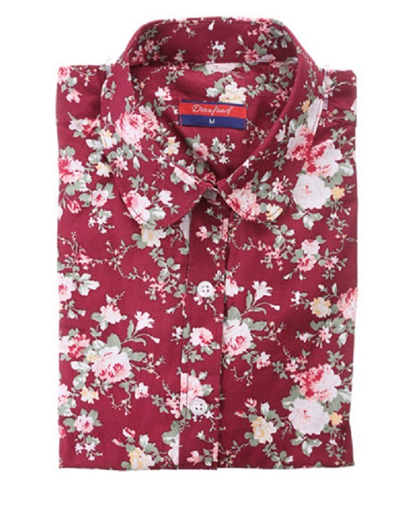 Dámska košeľa s kvetinami A2290 červená XL