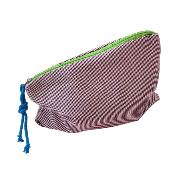 Dámská kostkovaná kosmetická taška 21 x 17 cm Bavlněné a lněné cestovní psaníčko na make-up Velkokapacitní úložná kabelka se zipem fialová