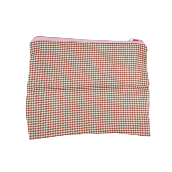 Dámská kostkovaná kosmetická taška 21 x 17 cm Bavlněné a lněné cestovní psaníčko na make-up Velkokapacitní úložná kabelka se zipem růžová