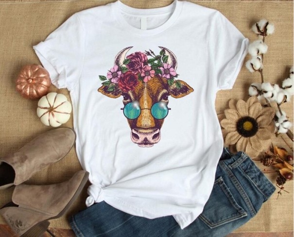 Damska koszulka z nadrukiem krowy L