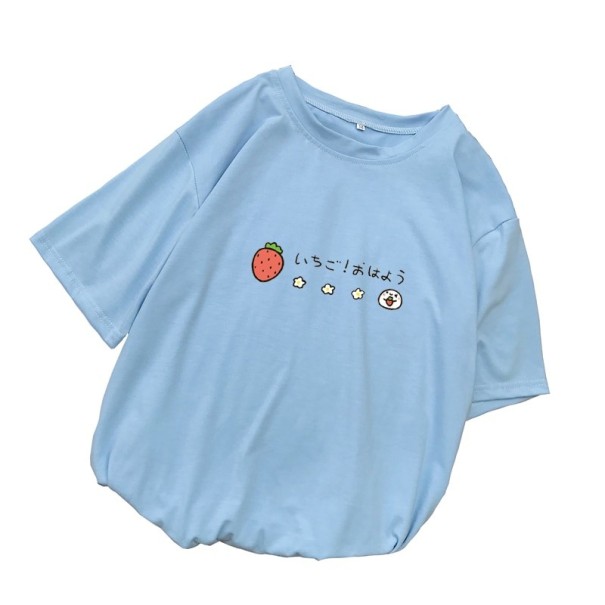 Damska koszulka z nadrukiem truskawek niebieski S