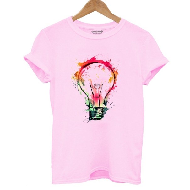 Damska koszulka z nadrukiem żarówki różowy L