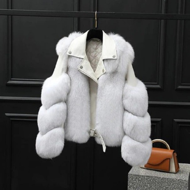 Dámska kožená bunda s kožuchom biela XL