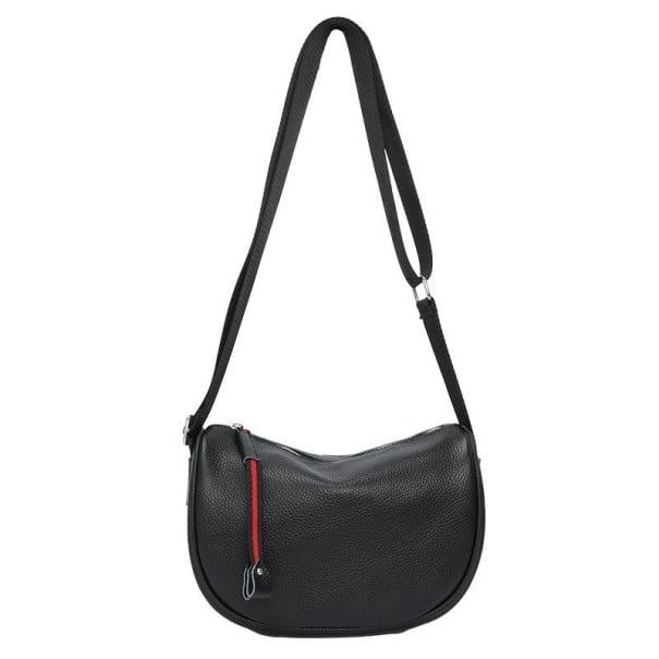 Dámská kožená crossbody kabelka ve tvaru půlměsíce Široký nastavitelný popruh Zapínání na zip Červený proužek Černá 24 x 18 x 9 cm 1