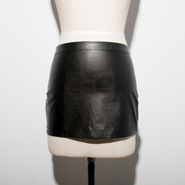 Dámska kožená mini sukňa so zipsom čierna XS
