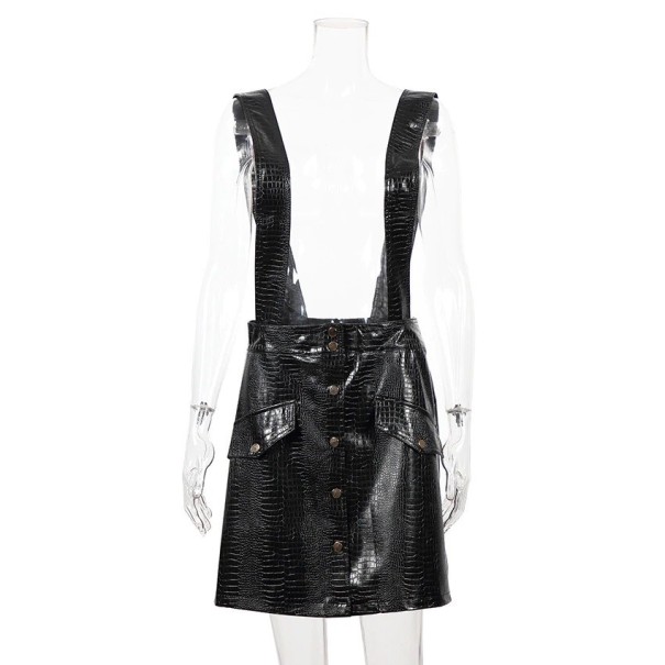Dámská kožená mini sukně s ramínky černá S