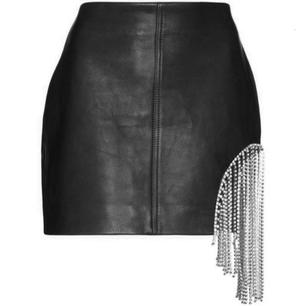 Dámská kožená mini sukně s třásněmi černá S