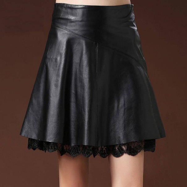 Dámska kožená sukňa s čipkou XL