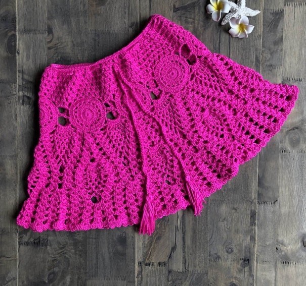 Dámská krajková mini sukně tmavě růžová M