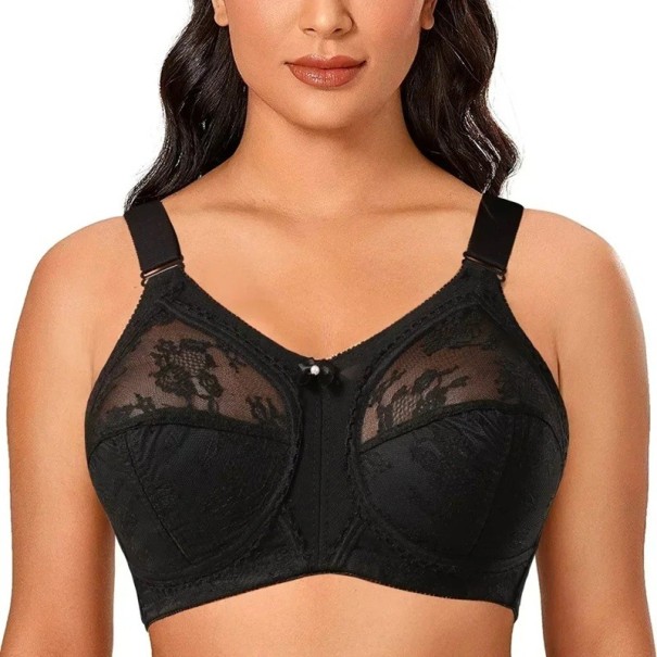 Dámská krajková podprsenka s plnými košíčky bez výztuže polyester pohodlná spodní prádlo s širšími ramínky pro každodenní nošení černá 105D