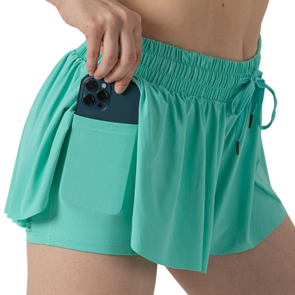 Dámská kraťasová sukně Na tkaničku S kapsami Jednobarevné Provedení Polyester Spandex Elastická letní sukně s vnitřními šortkami zelená L