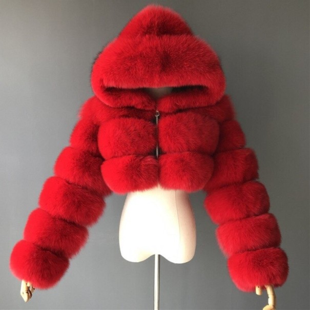 Damska kurtka zimowa ze sztucznego futra P1481 czerwony XS