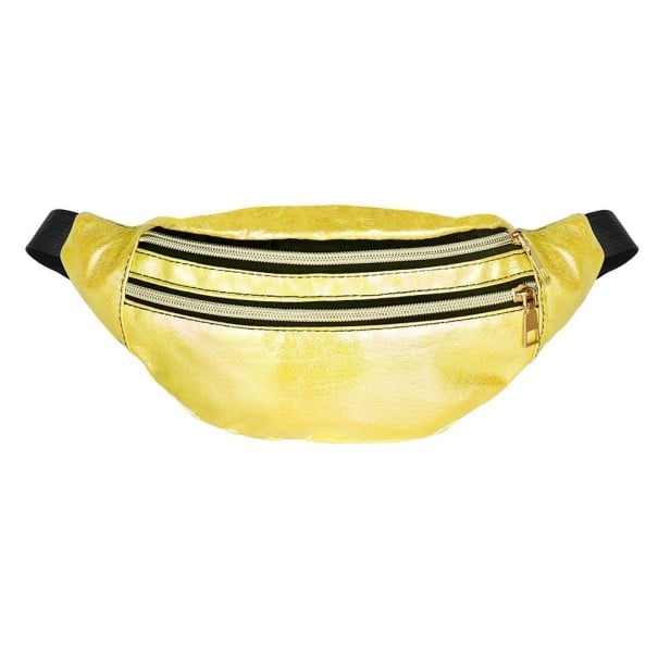 Dámska ledvinka z PU kože s lesklým metalickým povrchom Dve vrecká na zips so zlatými jazdcami Čierny popruh okolo pása 12 x 8 x 29 cm 5