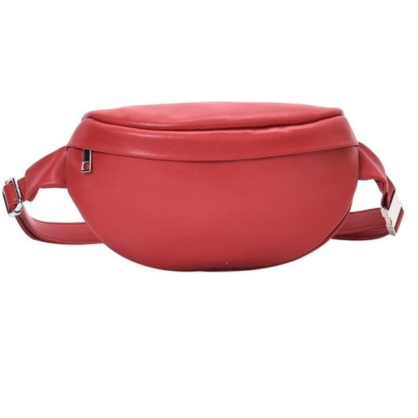 Dámska ledvinka z PU kože v tvare polmesiaca Hlavný oddiel na zips Široký nastaviteľný popruh Cez pás aj crossbody 27 x 13 x 7 cm červená