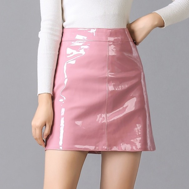 Dámska lesklá mini sukňa G72 ružová L