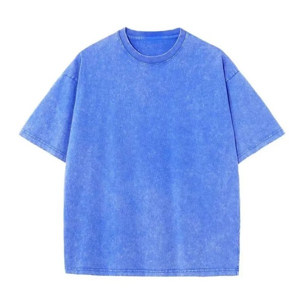 Damska luźna koszulka z krótkim rękawem Top w stylu ulicznym z okrągłym dekoltem Modny luźny krój Wygląd vintage na co dzień niebieski XL