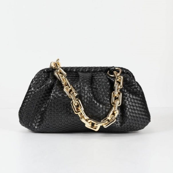 Dámska malá kabelka s naberaným tvarom a pleteným vzorom Psaníčko do ruky aj crossbody Umelá koža PU Reťaz alebo tenký popruh 28 x 14 x 10 cm čierna 2